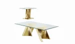 BQ-CT04-05 lass Coffee Table Sets: Coffee Table and End Table with Stainless Steel Gold Base