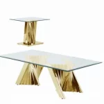 BQ-CT04-05 Glass Coffee Table Sets: Coffee Table and End Table with Stainless Steel Gold Base