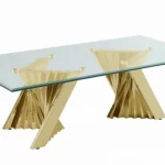 BQ-CT04 Glass Coffee Table with Stainless Steel Double Gold Base