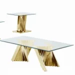 BQ-CT04-05-05 Glass Coffee Table Sets: Coffee Table and 2 End Tables with Stainless Steel Gold Base