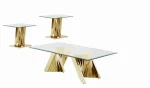BQ- CT04-05-05 Glass Coffee Table Sets: Coffee Table and 2 End Tables with Stainless Steel Gold Base