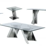 BQ-CT01-2-2-3 Glass Coffee Table Sets: Coffee Table, 2 End Tables and Console Table with Stainless Steel Base