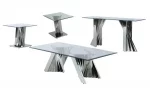BQ-CT01-2-2-3 Clear Glass Top Coffee Table Set with Stainless Steel Base