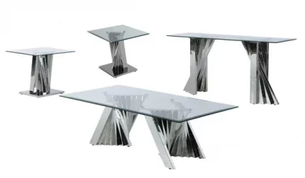 BQ-CT01-2-2-3 Glass Coffee Table Sets: Coffee Table, 2 End Tables and Console Table with Stainless Steel Base