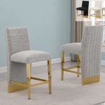 BQ-CH564-7: Boucle Fabric Counterheight Chairs with Gold Chrome