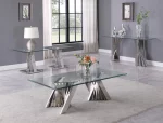 BQ-CT01-2-2-3 Clear Glass Top Coffee Table Set with Stainless Steel Base - Image 5