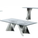 BQ- CT01-02-03 Glass Coffee Table Sets: Coffee Table, End Table, Console Table with Stainless Steel Base