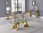 BQ- CT04-5-5-6 Glass Coffee Table Sets: Coffee Table, 2 End Tables and Console Table with Stainless Steel Gold Base - Image 5