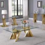 BQ- CT04-05-06 Glass Coffee Table Sets: Coffee Table, End Table, Console Table with Stainless Steel Gold Base