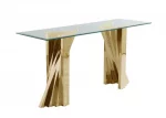 BQ- CT04-5-5-6 Glass Coffee Table Sets: Coffee Table, 2 End Tables and Console Table with Stainless Steel Gold Base - Image 4