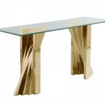 BQ-CT06 Glass Console Table with Stainless Steel Double Gold Base