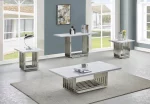 BQ-CT310-1-1-2 White Marble Coffee Table Sets: Coffee Table, 2 End Tables and Console Table with Stainless Steel Base