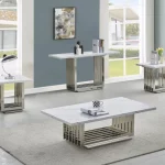 BQ-CT310-1-1-2 White Marble Top Coffee Table Set With Stainless Steel Base