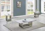 BQ-CT310-1-1 White Marble Coffee Table Sets: Coffee Table and 2 End Tables with Stainless Steel Base