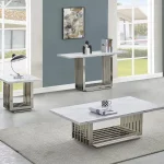 BQ-CT310-1-2 White Marble Coffee Table Sets: Coffee Table, End Table, Console Table with Stainless Steel Base