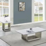 BQ-CT310-1 White Marble Coffee Table Sets: Coffee Table and End Table with Stainless Steel Base