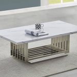 BQ-CT310 White Marble Coffee Table with Stainless Steel Base
