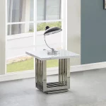 BQ-CT311 White Marble Top End Table With Stainless Steel Base