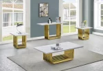 BQ-CT313-4-4-5 White Marble Coffee Table Sets: Coffee Table, End Table, Console Table with Stainless Steel Gold Base