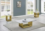 BQ-CT313-4-4 White Marble Coffee Table Sets: Coffee Table and 2 End Tables with Stainless Steel Gold Base