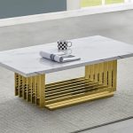 BQ-CT313 White Marble Top Coffee Table with Stainless Steel Gold Base