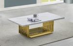 BQ-CT313 White Marble Top Coffee Table with Stainless Steel Gold Base