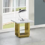 BQ-314 White Marble Top End Table With Stainless Steel Gold Base
