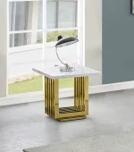 BQ-314 White Marble Top End Table With Stainless Steel Gold Base