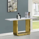 BQ-CT315 White Marble Top Console Table with Stainless Steel Gold Base