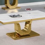 BQ-CT320 White Marble Top Coffee Table with Stainless Steel Gold Base