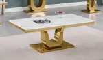 BQ-CT320 White Marble Top Coffee Table with Stainless Steel Gold Base