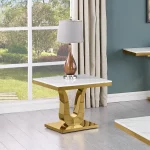 BQ-321 White Marble Top End Table With Stainless Steel Gold Base