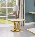 BQ-321 White Marble Top End Table With Stainless Steel Gold Base