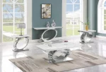 BQ-CT430-1-1-2 White Marble Coffee Table Sets: Coffee Table, End Table, Console Table with Stainless Steel Base