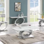 BQ-CT430-1-1-2 White Marble Coffee Table Sets: Coffee Table, End Table, Console Table with Stainless Steel Base