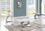 BQ-CT430-1-1 White Marble Coffee Table Sets: Coffee Table and 2 End Tables with Stainless Steel Base