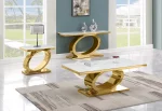 BQ-CT433-4-5 White Marble Coffee Table Sets: Coffee Table, End Table, Console Table with Stainless Steel Gold Base