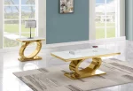 BQ-CT433-4 White Marble Coffee Table Sets: Coffee Table and End Table with Stainless Steel Gold Base