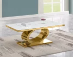 BQ-CT433 White Marble Top Coffee Table with Stainless Steel Gold Base