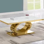 BQ-CT433 White Marble Top Coffee Table with Stainless Steel Gold Base