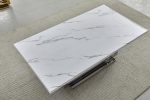 BQ-CT310-1 White Marble Coffee Table Sets: Coffee Table and End Table with Stainless Steel Base - Image 4