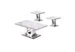 BQ-CT27-8-8-9 White Marble Top Coffee Table Set With Stainless Steel Base - Image 3
