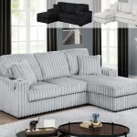 BQ-SE30 – 32: Corduroy Sectional with Reversible Ottoman & USB Charging Port