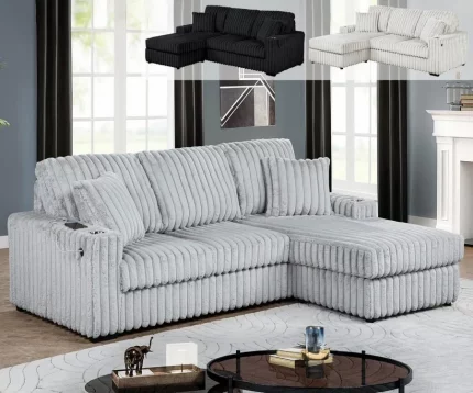 BQ-SE30 – 32: Corduroy Sectional with Reversible Ottoman & USB Charging Port