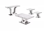 BQ-CT27-8-8-9 White Marble Top Coffee Table Set With Stainless Steel Base
