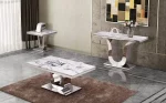 BQ-27-8-9 Classic 3pc Set: Marble Top Coffee Table, End table, and Console Table with Stainless Steel Base