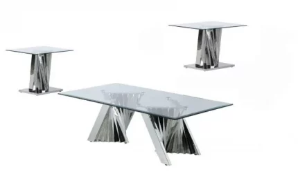 BQ-CT01-02-02 Glass Coffee Table Sets: Coffee Table and 2 End Tables with Stainless Steel Base