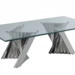 BQ-CT01 Glass Coffee Table with Stainless Steel Double Base