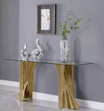 BQ-CT06 Glass Console Table with Stainless Steel Double Gold Base - Image 2