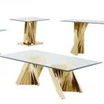 BQ- CT04-5-5-6 Glass Coffee Table Sets: Coffee Table, 2 End Tables and Console Table with Stainless Steel Gold Base